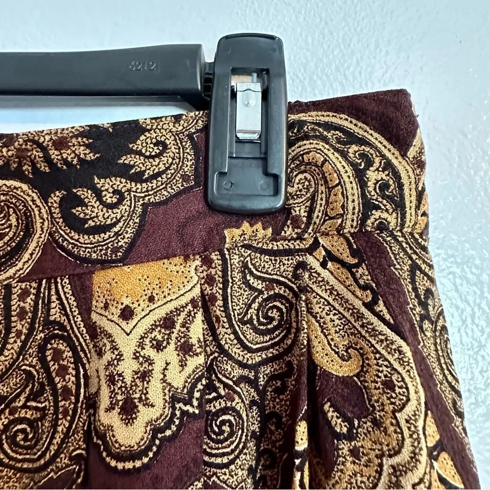 Plus Sz 1X Vintage Brown Gold Brocade Midi Skirt Flowy Fall Cottagecore 80s 90s